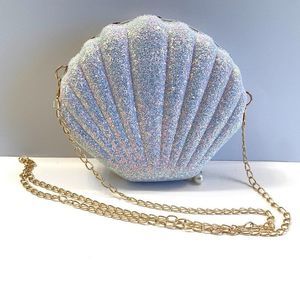 Glam Clam / Sparkle Seashell Crossbody Handbag in Pearl